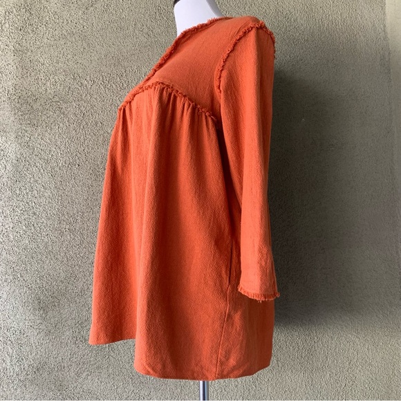🔥5/$20🔥 “Zara” Rust Long-Sleeve Tunic Raw-Edge Seams size M - Picture 8 of 12